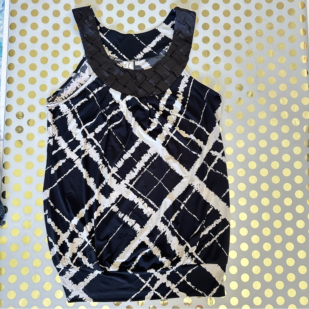 Heart Soul Black and White Asymmetrical Graphic Tank Top